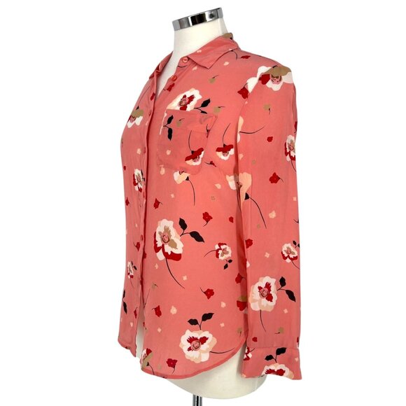 Talbots Floral Print Silk Blouse Pink Red Size SP - Picture 5 of 9